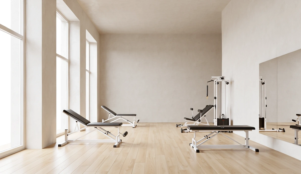 Interior of Kinesiotherapy Hub highlighting minimalist architecture